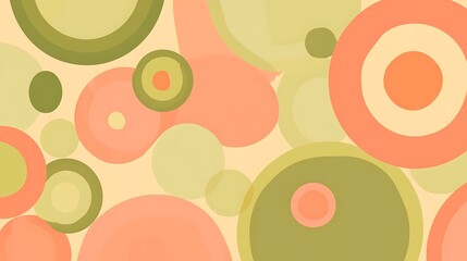 A Soft Pastel Pink and Green Abstract Background with Floating Geometric Circles and Smooth Shapes