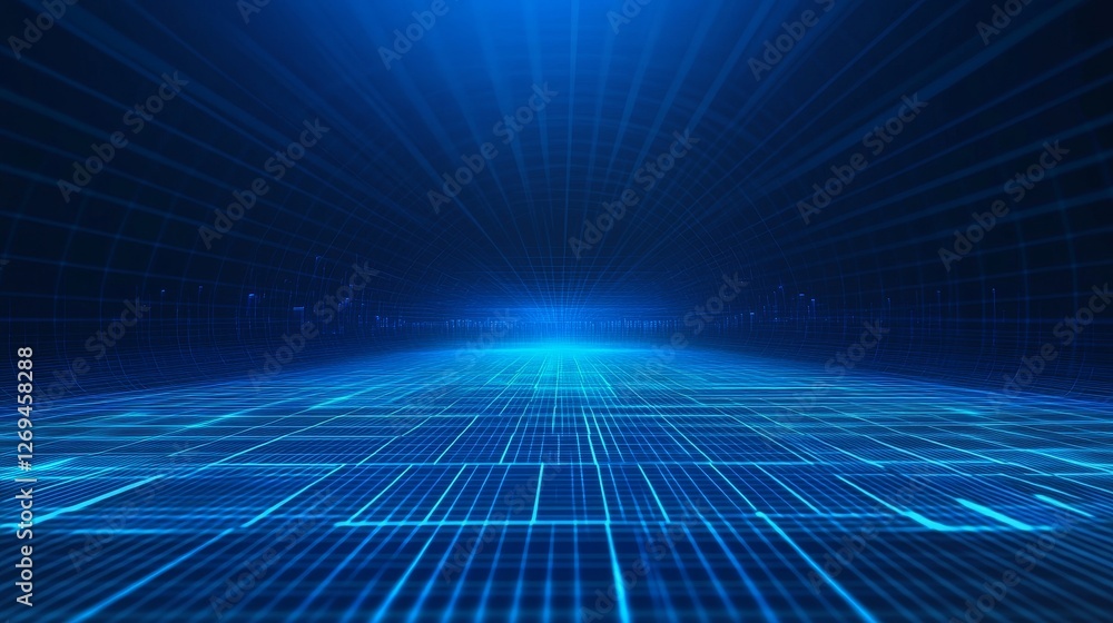 Fototapete futuristic abstract blue grid background with dynamic lighting and high tech lines design