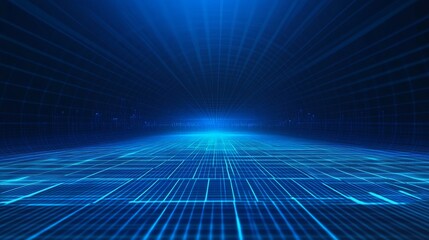 Futuristic abstract blue grid background with dynamic lighting and high tech lines design