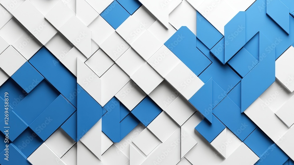 Poster abstract 3d background with blue and white geometric squares and pattern design for digital use