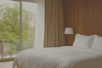 Fototapeta premium Modern Minimalist Bedroom with Large Window and Natural Light