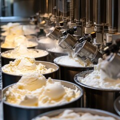 Cream factory production line shows the process of creating high-quality dairy products in a modern facility