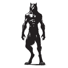 Werewolf silhouette sprinting forward with powerful limbs - Werewolf illustration - Minimalist Werewolf vector - Mythical creature silhouette
