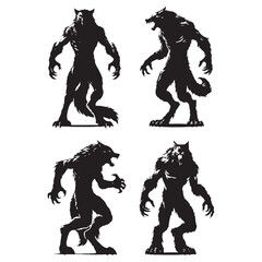 Lurking Werewolf silhouette blending into the shadows - Werewolf illustration - Minimalist Werewolf vector - Mythical creature silhouette
