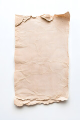 Old worn paper sheet, isolated on white background