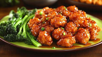 Chicken on a bright plate with vibrant green vegetables and a drizzle of tangy sauce, ready to be served 