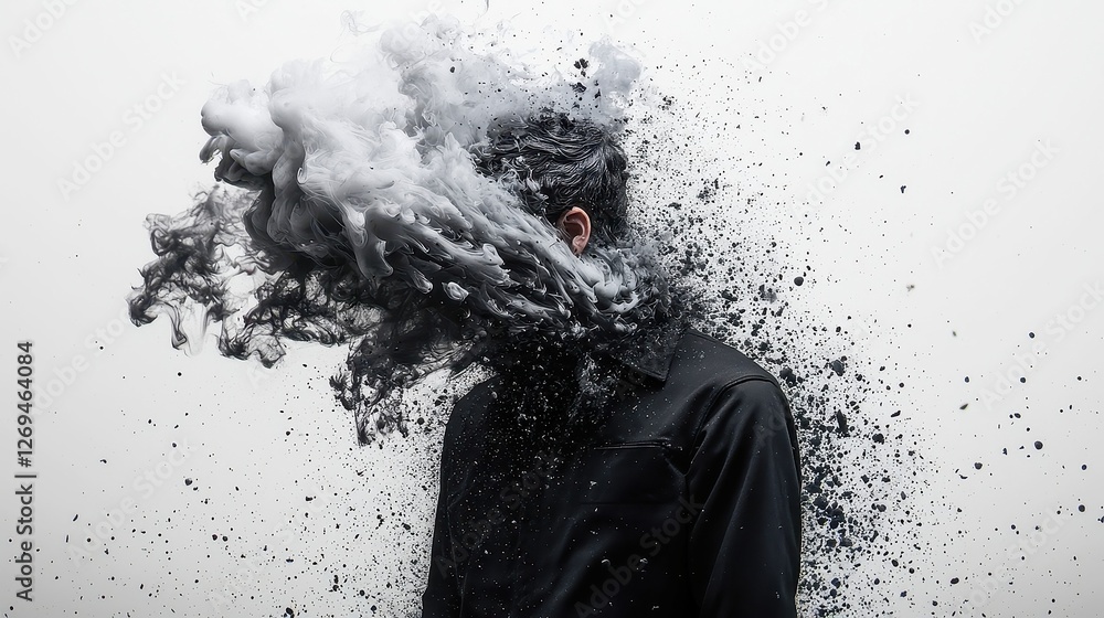 Aufkleber ink silhouette fusion, an artistic representation of a silhouette merging into dynamic ink splatters