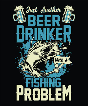 Fishing t-shirt design bear drinker with a fishing problem