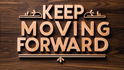 Fototapeta premium Wooden sign with motivational text in relief, casting shadows against a textured wooden background