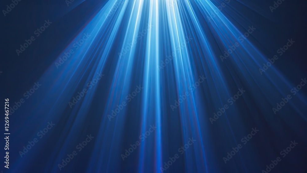 Poster abstract blue light rays emanating from a central point, creating a serene and ethereal atmosphere