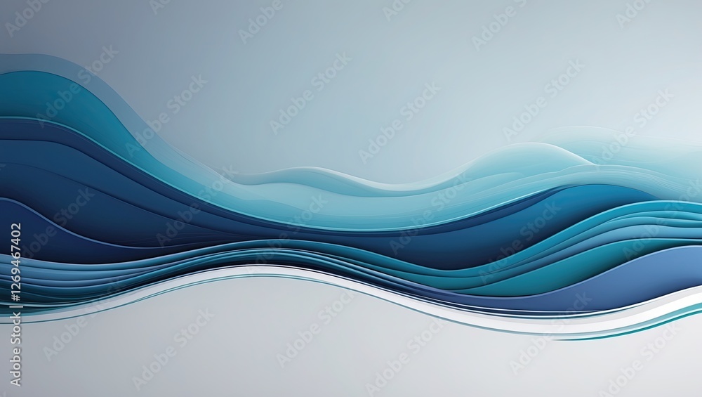 Poster abstract design featuring smooth, flowing waves in shades of blue, creating a calming and harmonious