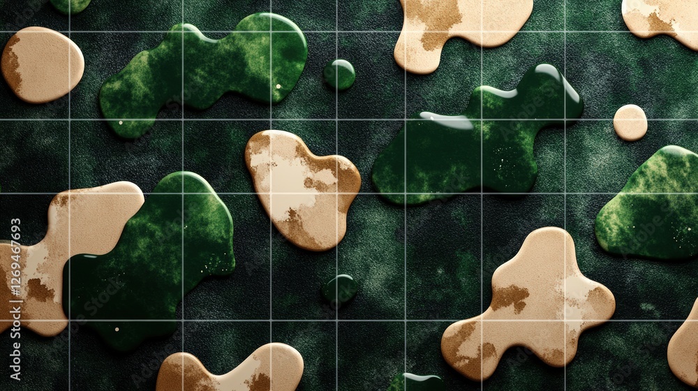 Aufkleber close up of green and white tile with abstract camouflage pattern in high fidelity image