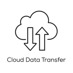 Cloud Data Transfer Icon – Secure Online File Exchange - Vector Editable stroke Line Icon
