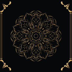 Luxury mandala design black background in gold color