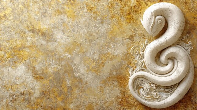 Elegant Large Marble Statue of Serpent Figure Against Golden Background