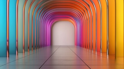 LGBTQ+ Archway Concept, Futuristic Archway with Reflective Surfaces in Vibrant LGBTQ Colors Creating an Energetic Atmosphere