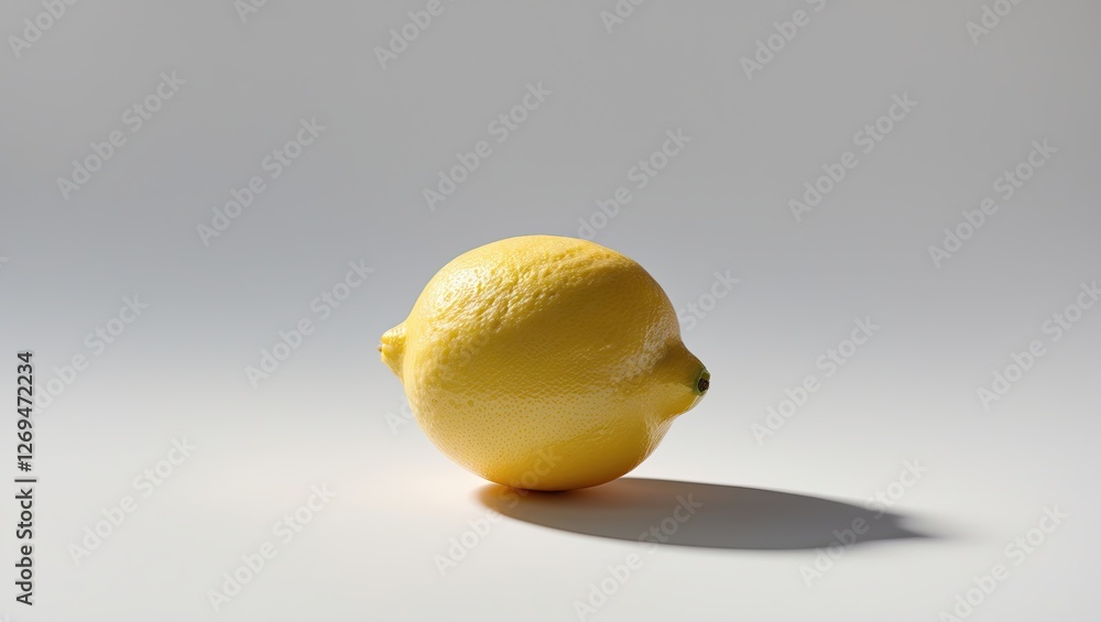 Poster a single fresh lemon with droplets of water on its surface, cast in soft light against a minimalisti