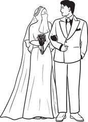 muslim wedding couple outfit line art