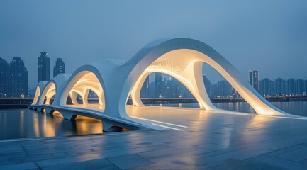 Obraz premium Modern White Bridge at Dusk
