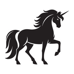 Unicorn silhouette prancing with pure elegance - Unicorn illustration - Minimalist Unicorn vector - Mythical creature silhouette
