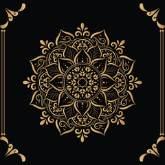 Luxury mandala design black background in gold color