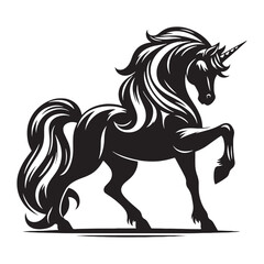 Majestic Unicorn silhouette standing as a guardian of myths - Unicorn illustration - Minimalist Unicorn vector - Mythical creature silhouette
