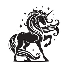 Ethereal Unicorn silhouette standing in a dreamy pose - Unicorn illustration - Minimalist Unicorn vector - Mythical creature silhouette
