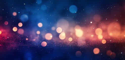 Colorful bokeh and particles intertwine, creating a dreamy festive atmosphere with a modern technological light effect.