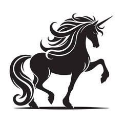 Unicorn silhouette, a vision of mythological splendor - Unicorn illustration - Minimalist Unicorn vector - Mythical creature silhouette
