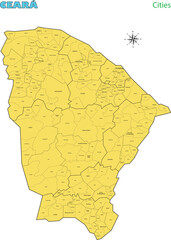 Map of the territory of the state of Ceará with divisions by highlighted cities, vector with simple lines of political divisions © wtondossantos