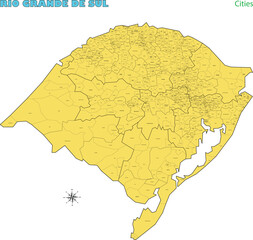 Map of the territory of the state of Rio Grande do Sul with divisions by highlighted cities, vector with simple lines of political divisions © wtondossantos