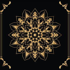 Luxury mandala design black background in gold color