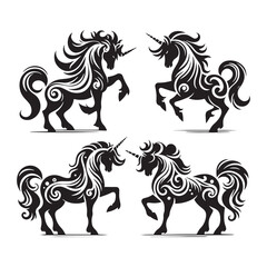 Unicorn silhouette with an aura of mystery and charm - Unicorn illustration - Minimalist Unicorn vector - Mythical creature silhouette
