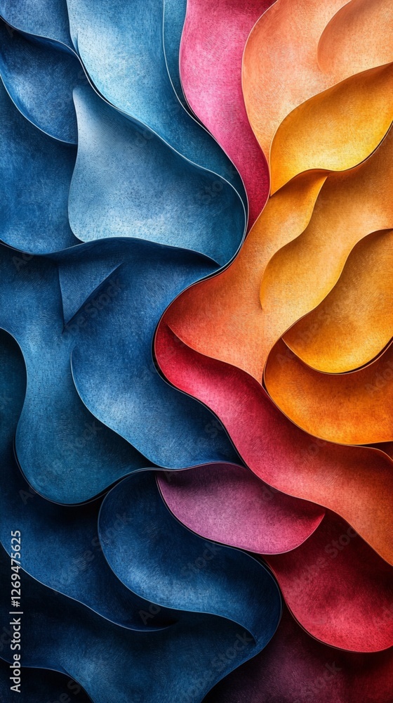 Poster abstract colorful paper waves design background texture red art blue warm cool lines style image