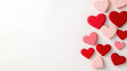 Colorful Hearts in Various Shades Arranged Playfully on White Background for Valentine's Day or Love Themes