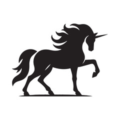 Unicorn silhouette standing in an enchanted forest - Unicorn illustration - Minimalist Unicorn vector - Mythical creature silhouette
