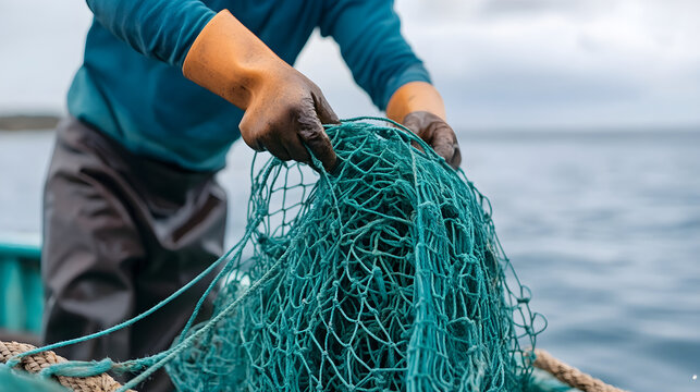 fisherman skillfully casts sustainable net into ocean