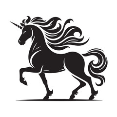 Unicorn silhouette gracefully moving with poise - Unicorn illustration - Minimalist Unicorn vector - Mythical creature silhouette

