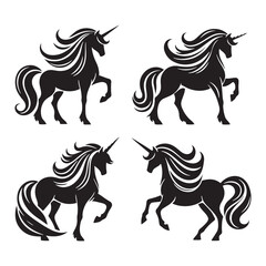 Unicorn silhouette, an enchanting sight of myths - Unicorn illustration - Minimalist Unicorn vector - Mythical creature silhouette
