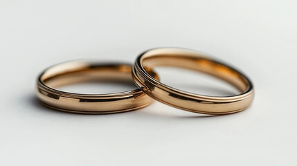 Two elegant gold wedding rings display their smooth, polished surface, symbolizing eternal love. Their gentle glow creates a romantic atmosphere perfect for celebrating unity and devotion