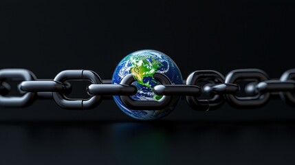 Obraz premium A globe secured by metal chains, symbolizing environmental protection and unity.