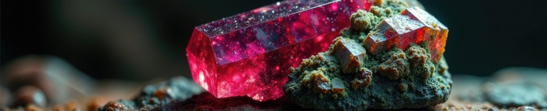 Deep red tourmaline specimen with green schistose inclusions, tourmaline, geology