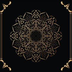 Luxury mandala design black background in gold color