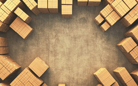 Warehouse loading boxes distribution center aerial view industrial setting