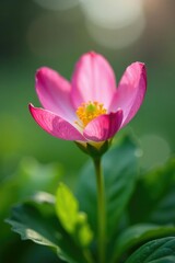 Fototapeta premium Delicate petals unfurl on a tiny flower stem amidst lush greenery, spring, bloom, closeup