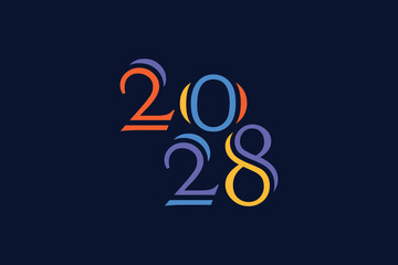 Greeting card 2028 design with trendy, multicolored graphics.