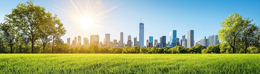 NYC Park City Skyline Sunny Day Stock