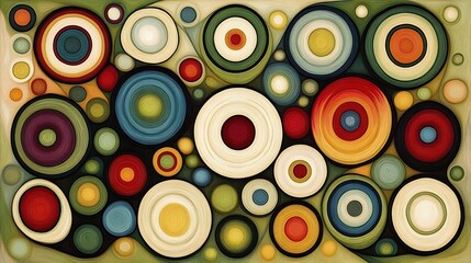 Abstract colorful circles artwork, swirling background, decor print.