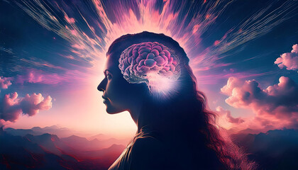 human head with brain light