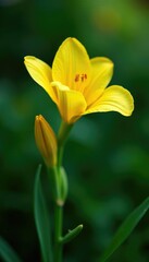 Delicate yellow daylily blooms on a lush green stem, daylily, nature, flower